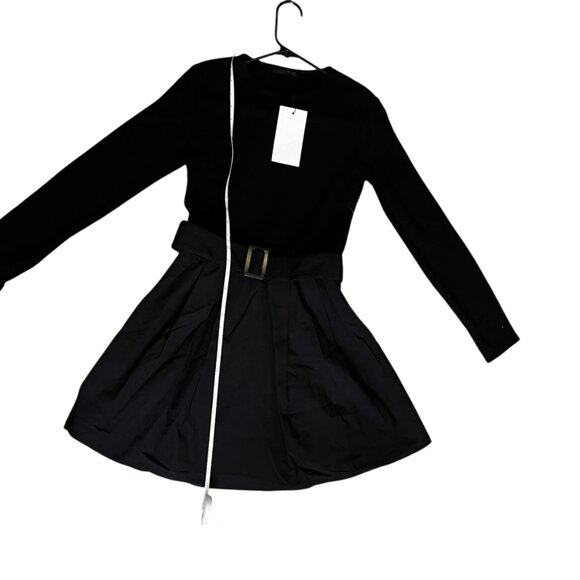 Zara Black Belted Long Sleeve Mini Dress Chic & Sustainable Minimalist Sz Small - Picture 8 of 10